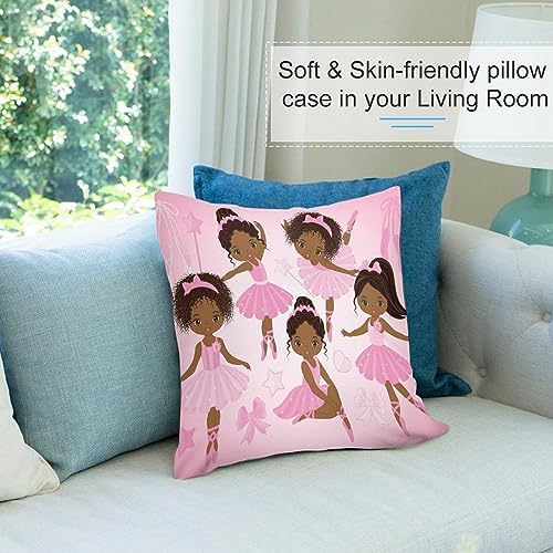 LOMADIA 16x16 Pink Black Girl Ballerina Throw Pillow Covers Set of 2