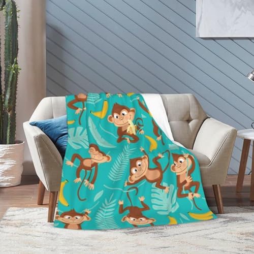 Monkey Banana Palm Throw Blanket Soft Flannel 60x50