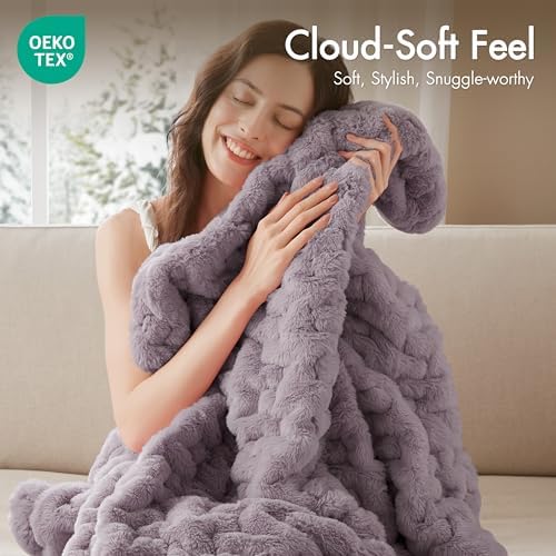 Madison Park Lavender Faux Fur Throw 50x60
