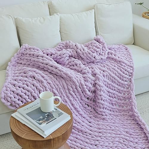 Maetoow Chenille Chunky Knit Throw Blanket - Purple
