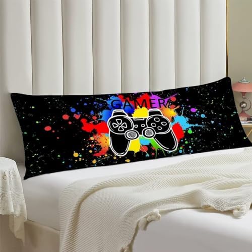 Game Controller Body Pillow Cover for Boys Gaming Pattern 20x54 Black