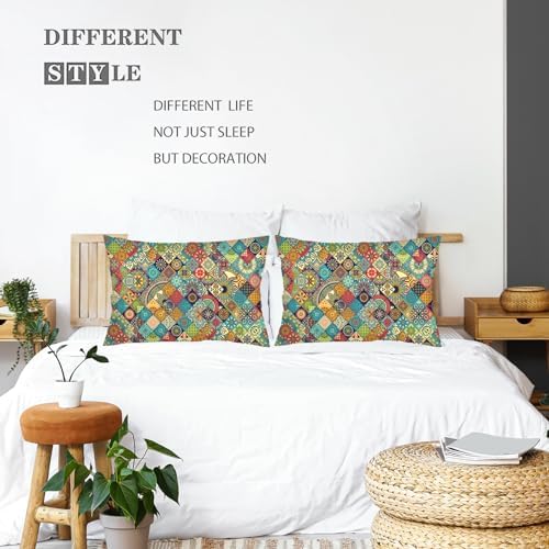 Boho Throw Pillow Covers Queen Size Set of 2 with Zipper