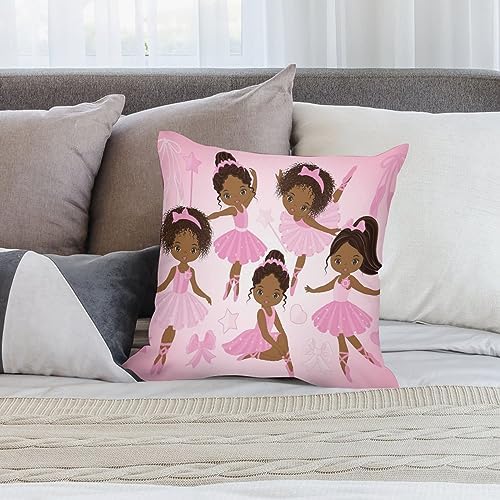 LOMADIA 16x16 Pink Black Girl Ballerina Throw Pillow Covers Set of 2