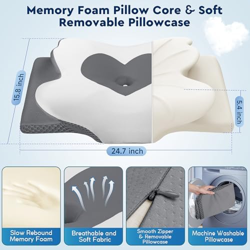 CushZone Cervical Neck Pillow Grey Queen Size
