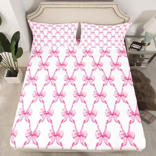 Castle Fairy Pink Bowknot Fitted Sheet Twin Size Set