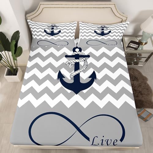Manfei Nautical Style Bed Sheet Set 4Pcs Full Size