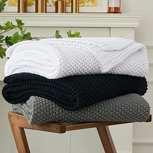 Longhui Chunky Cable Knit Throw Blanket Lightweight Grey 100 Organic Cotton