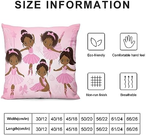 LOMADIA 16x16 Pink Black Girl Ballerina Throw Pillow Covers Set of 2