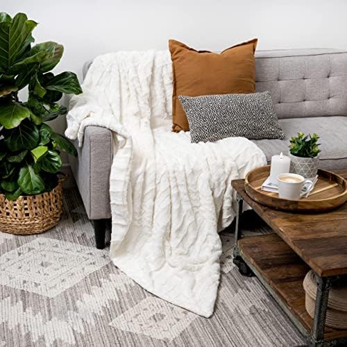 Kurrajong Farmhouse Cream Faux Fur Throw Blanket - 55 x 70