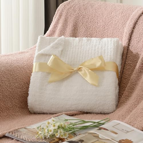 JOOJA Cream Knit Throw Blanket 60x80 Inches Super Soft