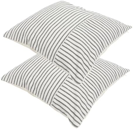 GARVALON 2Pcs Cotton Linen Square Throw Pillow Covers with Invisible Zipper