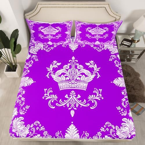 Castle Fairy White Damask Fitted Sheet Twin Size with 1 Pillowcase