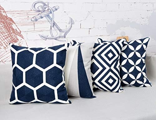 Modern Homes Cotton Throw Pillow Covers Set of 4 18x18 Navy Blue