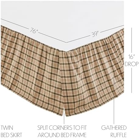 VHC Brands Cider Mill Twin Bed Skirt Tan Charcoal 39x76x17