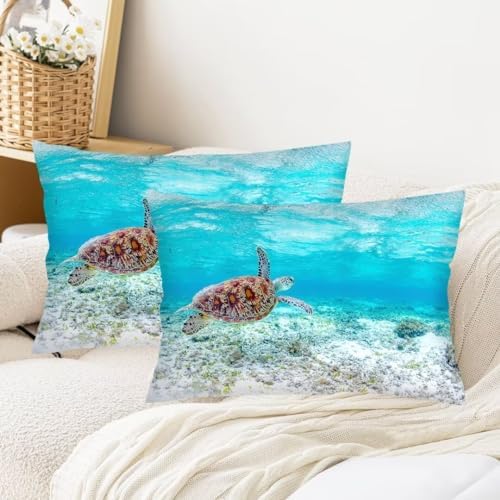 DINJUNA Sea Turtle Throw Pillow Cover Set of 2 Aqua Blue
