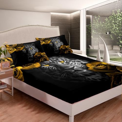 Homewish Leopard Print Twin Fitted Sheet Set with Pillowcase 1