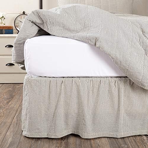 VHC Brands Denim Blue Seersucker Bed Skirt 78x80x16