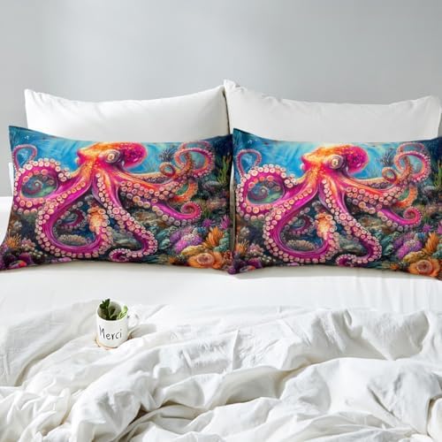 Castle Fairy Purple Octopus Twin Mattress Protector with Pillow Case