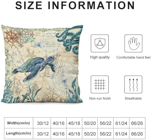 Nautical Sea Turtle Pillow Case Set of 2 16x16in 1