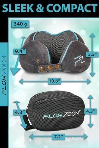 FLOWZOOM Memory Foam Travel Pillow Adjustable with 360 Support Grey