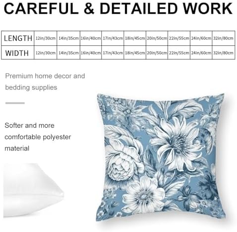Floral Blue and White Throw Pillow Covers 14x14 Inches