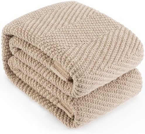 Long Create Knitted Throw Blanket 50X60 Taupe Chevron Design