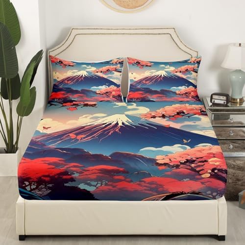 Homewish Japanese Fitted Sheet Twin Set with Pillowcase