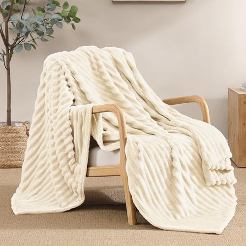 Geniospin Ivory Fleece Throw Blanket 60x80 Inches