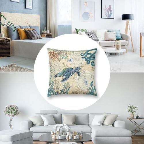 Nautical Sea Turtle Pillow Case Set of 2 16x16in 1