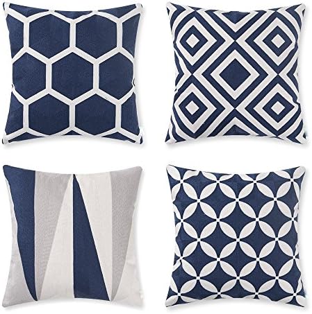Modern Homes Cotton Throw Pillow Covers Set of 4 18x18 Navy Blue