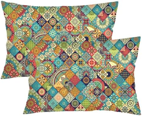 Boho Throw Pillow Covers Queen Size Set of 2 with Zipper