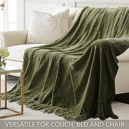Chenille Throw Blanket 50X60 Olive Green