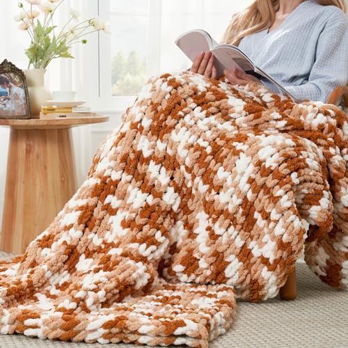 Amlie Home Chunky Knit Throw Blanket 50x60 Burnt Orange 1