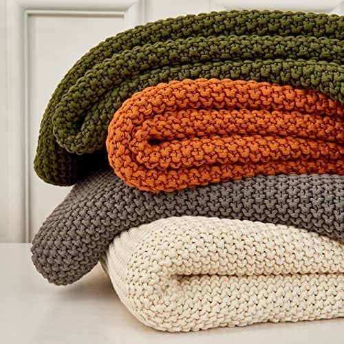 Longhui Bedding Chunky Cable Knit Throw Blanket Cream 60x80