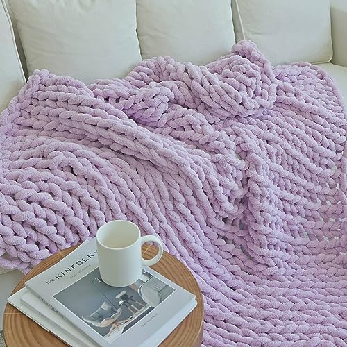 Maetoow Chenille Chunky Knit Throw Blanket - Purple
