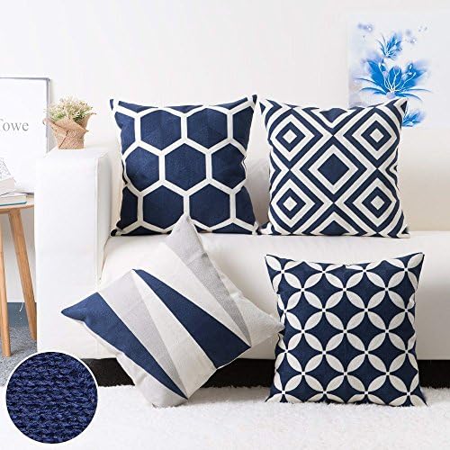 Modern Homes Cotton Throw Pillow Covers Set of 4 18x18 Navy Blue