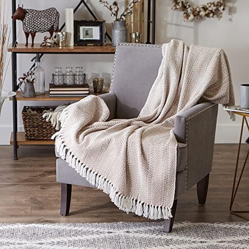 DII Herringbone Striped Cotton Throw Blanket 50x60 Stone