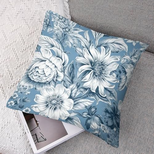 Floral Blue and White Throw Pillow Covers 14x14 Inches
