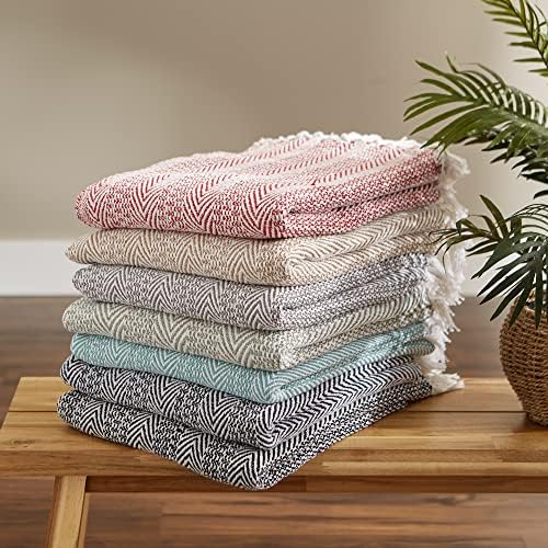 DII Herringbone Striped Cotton Throw Blanket 50x60 Stone
