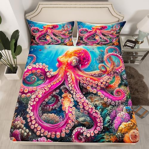 Castle Fairy Purple Octopus Twin Mattress Protector with Pillow Case