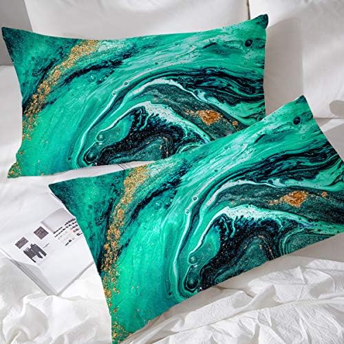 BlessLiving Green Blue Gold Marble Pattern Pillow Cases Set of 2
