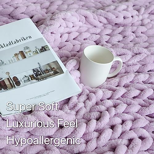 Maetoow Chenille Chunky Knit Throw Blanket - Purple
