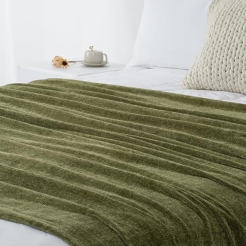 Chenille Throw Blanket 50X60 Olive Green