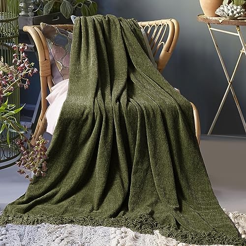 Chenille Throw Blanket 50X60 Olive Green