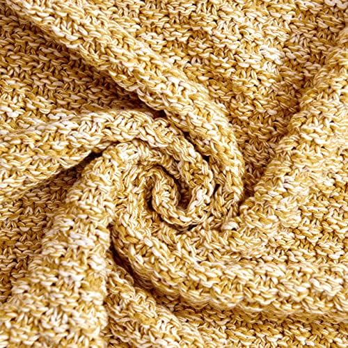 Longhui Bedding Gold Knitted Throw Blanket Mustard Yellow and White