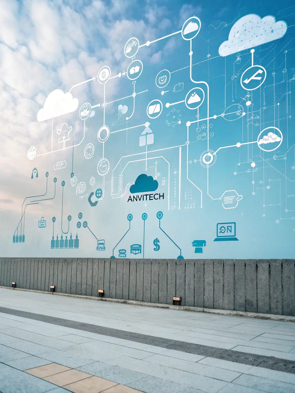 A visual representation of cloud computing with various services interconnected, showcasing catchfuture's Cloud Solutions.