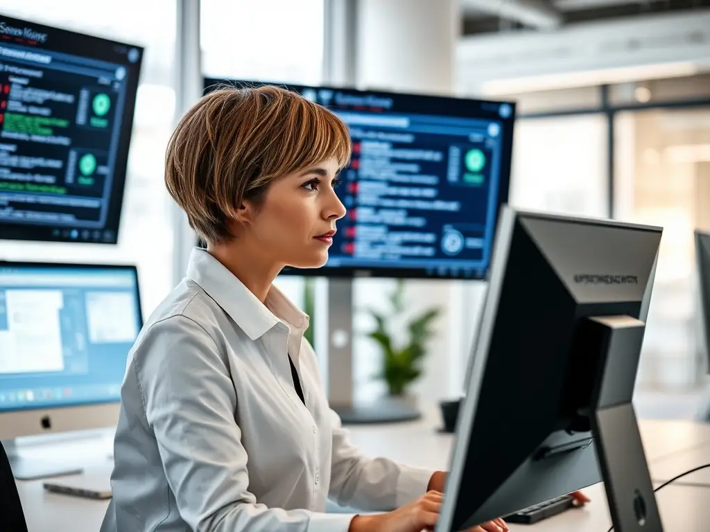 A cybersecurity expert is conducting a security audit on a computer system, highlighting the importance of data protection.